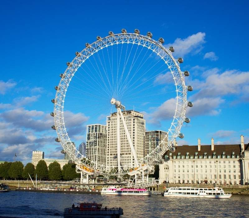 See London’s skyline from the London Eye with 360° city views.