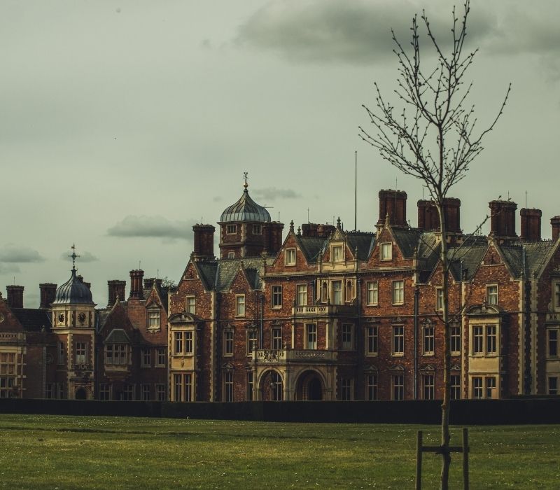 Sandringham Estate in Norfolk, England surrounded by beautiful gardens and countryside